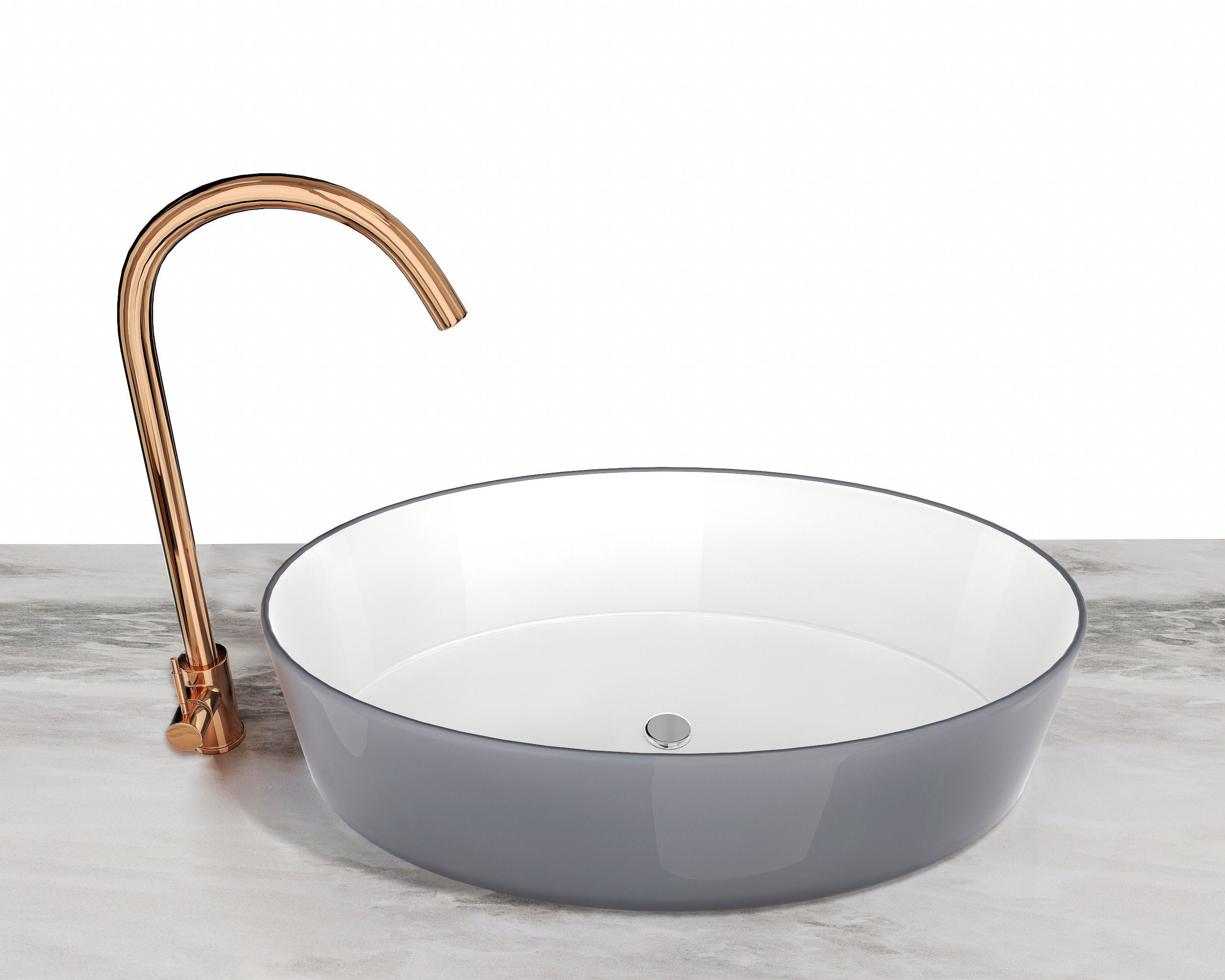 Ceramic Sink and Copper Faucet 3D model_3