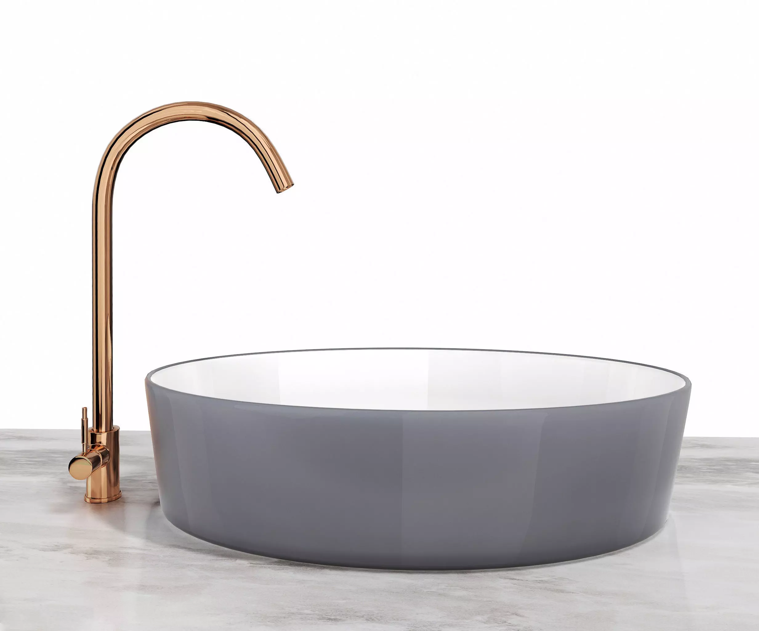 Ceramic Sink and Copper Faucet 3D model_0