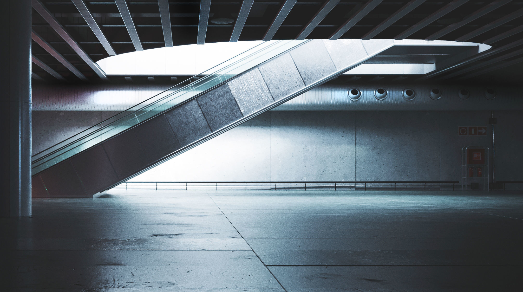 Rigged subway escalator scene 3D model_2