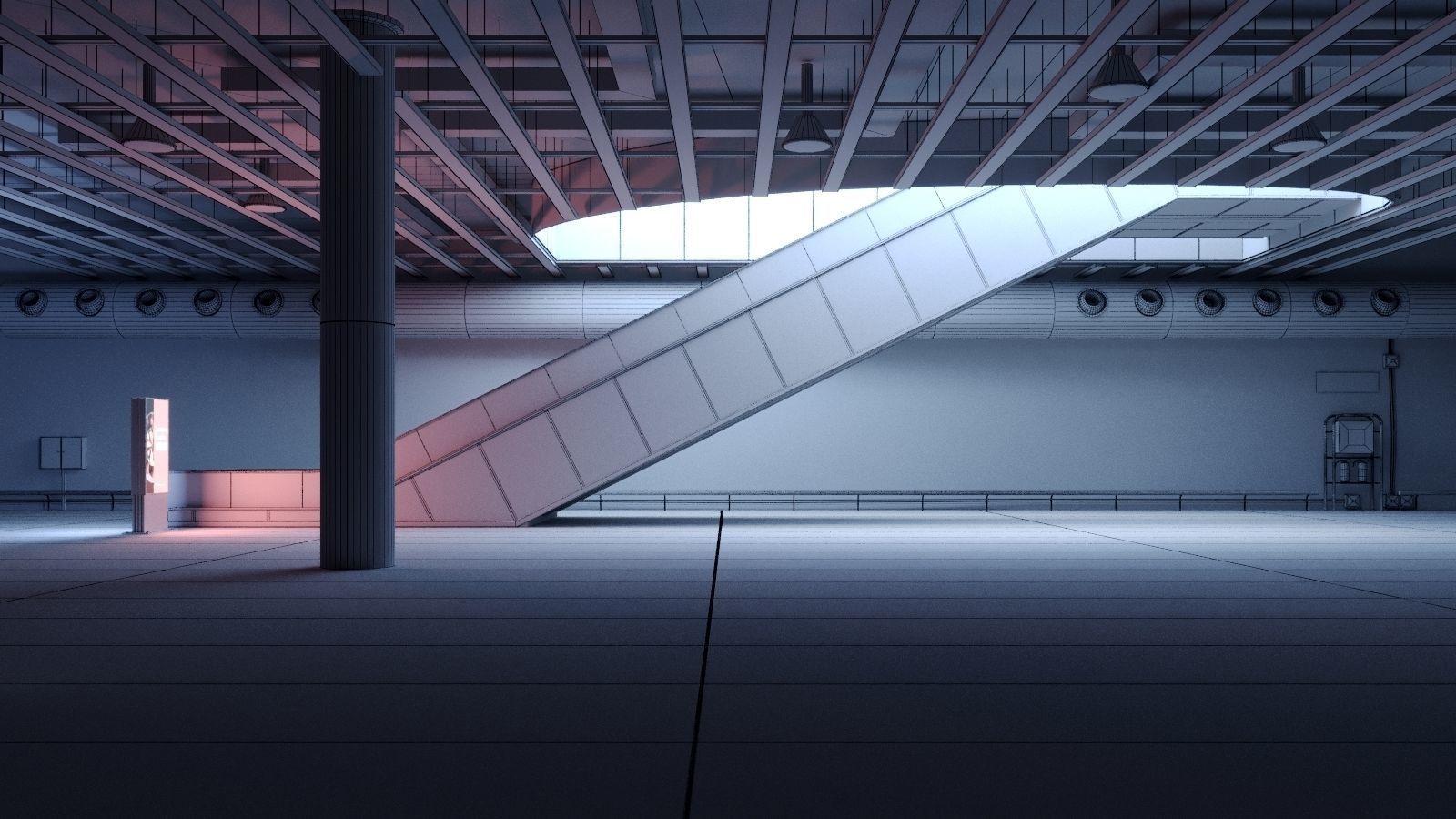 Rigged subway escalator scene 3D model_3