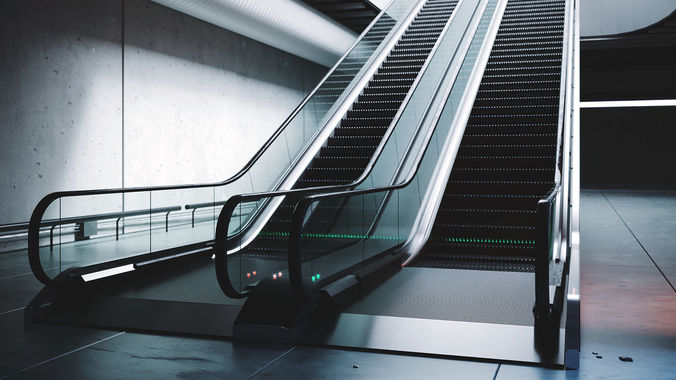Rigged subway escalator scene 3D model