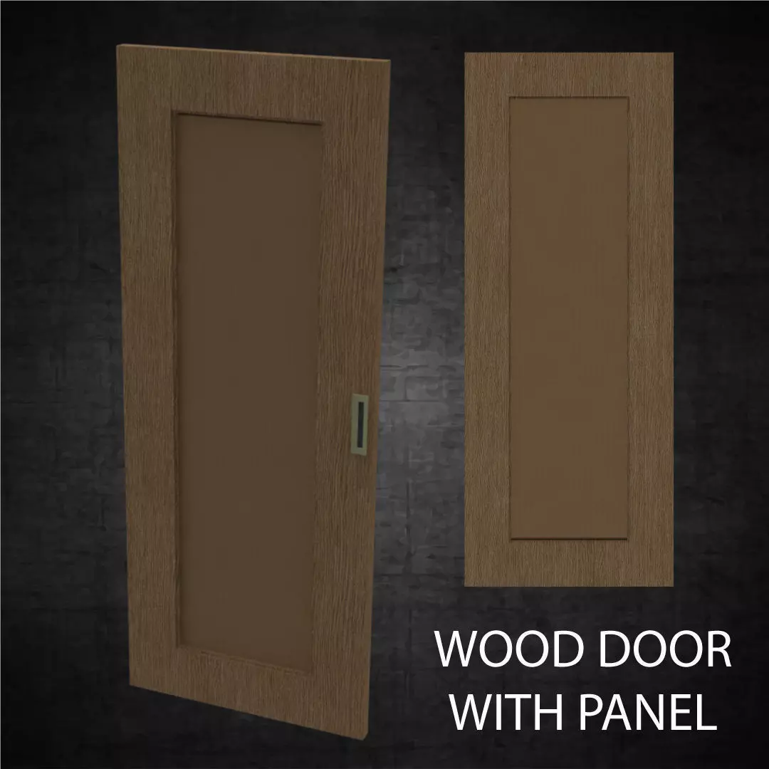 Modern wood door for pocket or swing opening Low-poly 3D model_0