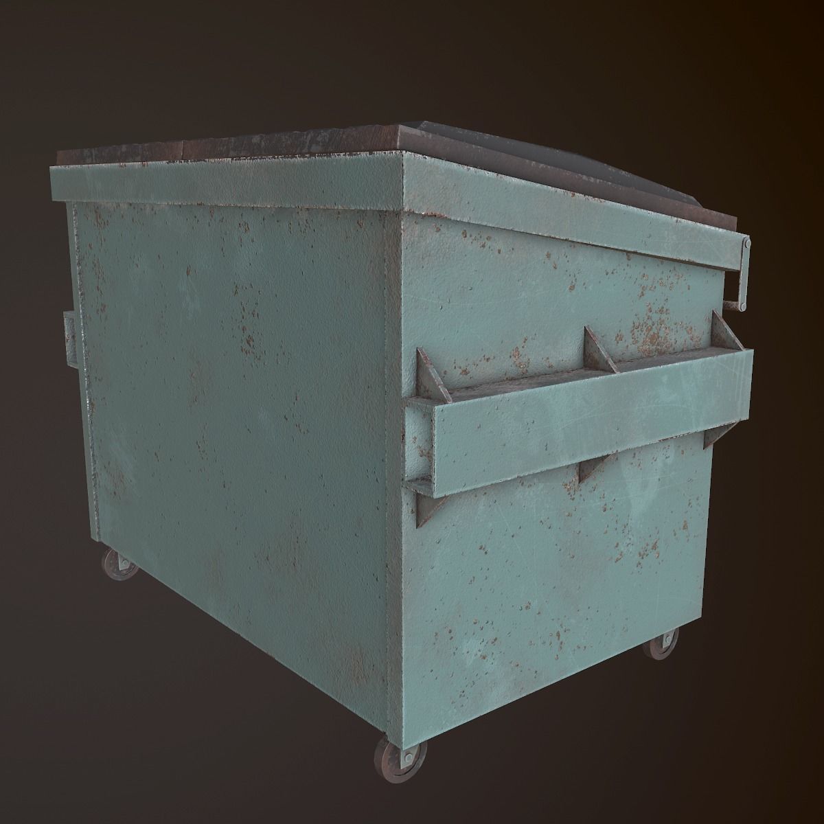 Dumpster - PBR Game Ready metal trash can on wheels Low-poly 3D model_6