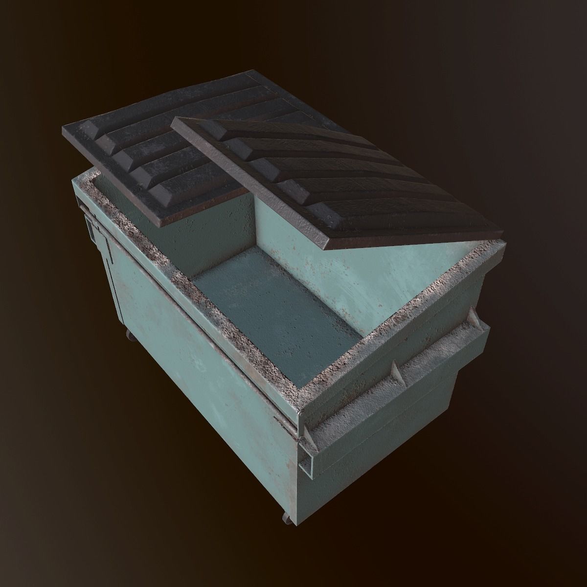 Dumpster - PBR Game Ready metal trash can on wheels Low-poly 3D model_8