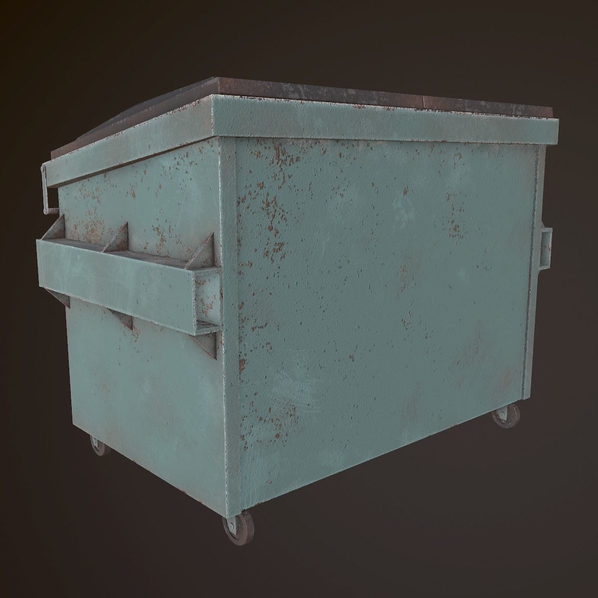 Dumpster - PBR Game Ready metal trash can on wheels Low-poly 3D model_3