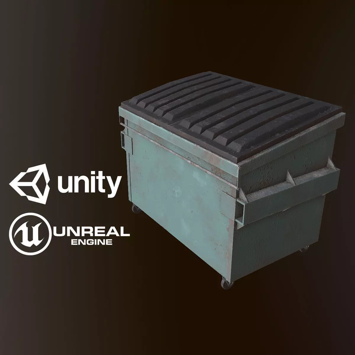 Dumpster - PBR Game Ready metal trash can on wheels Low-poly 3D model_0