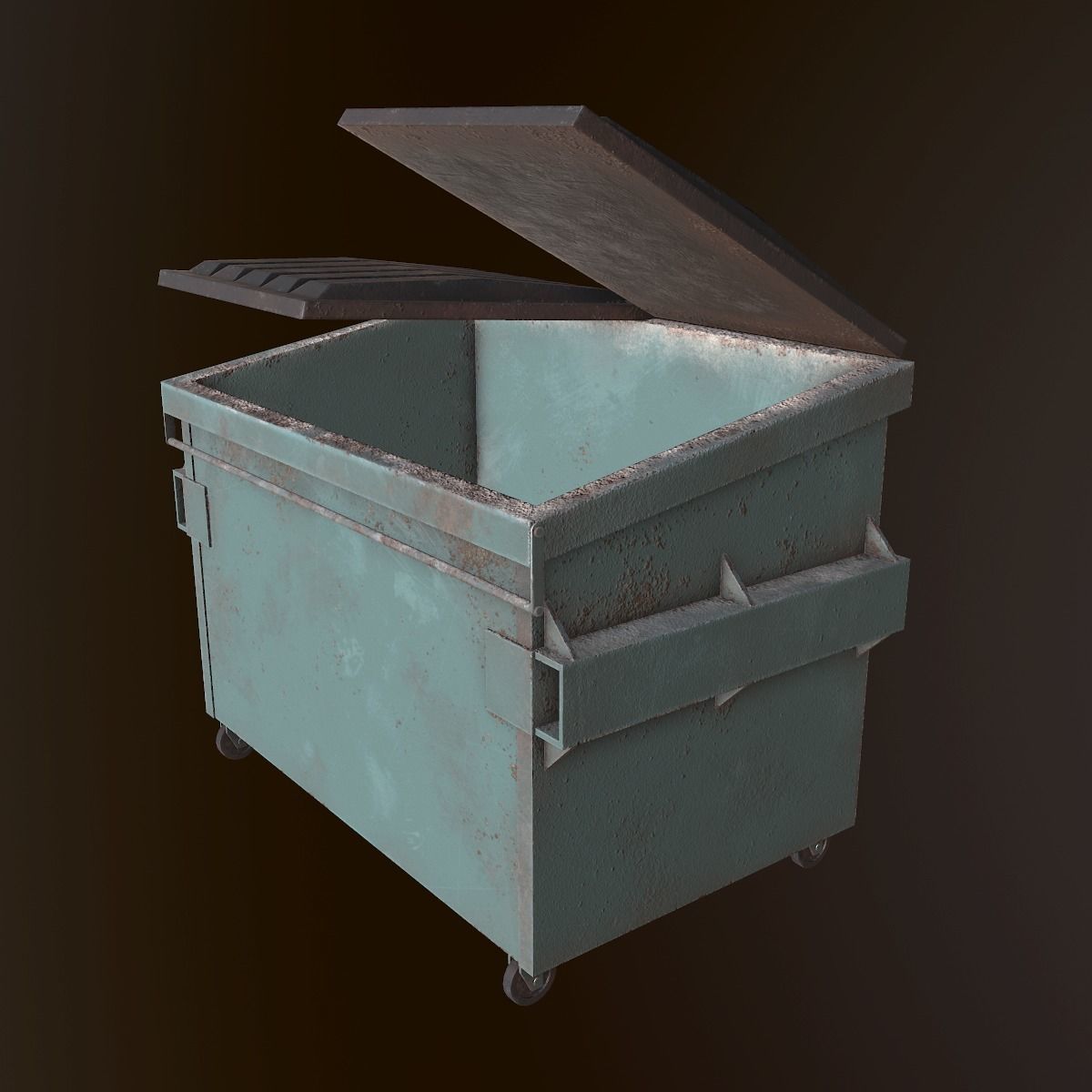 Dumpster - PBR Game Ready metal trash can on wheels Low-poly 3D model_7
