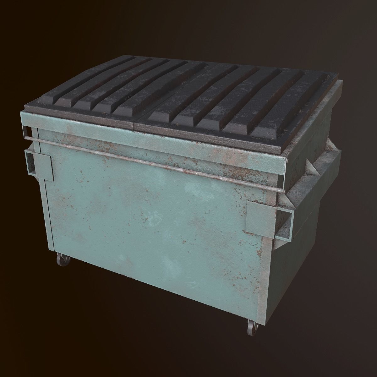 Dumpster - PBR Game Ready metal trash can on wheels Low-poly 3D model_4