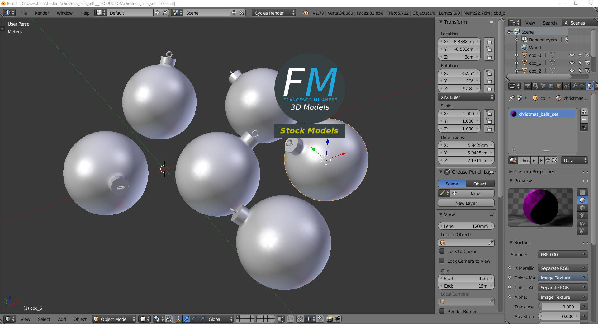 Christmas balls set 3D model_9