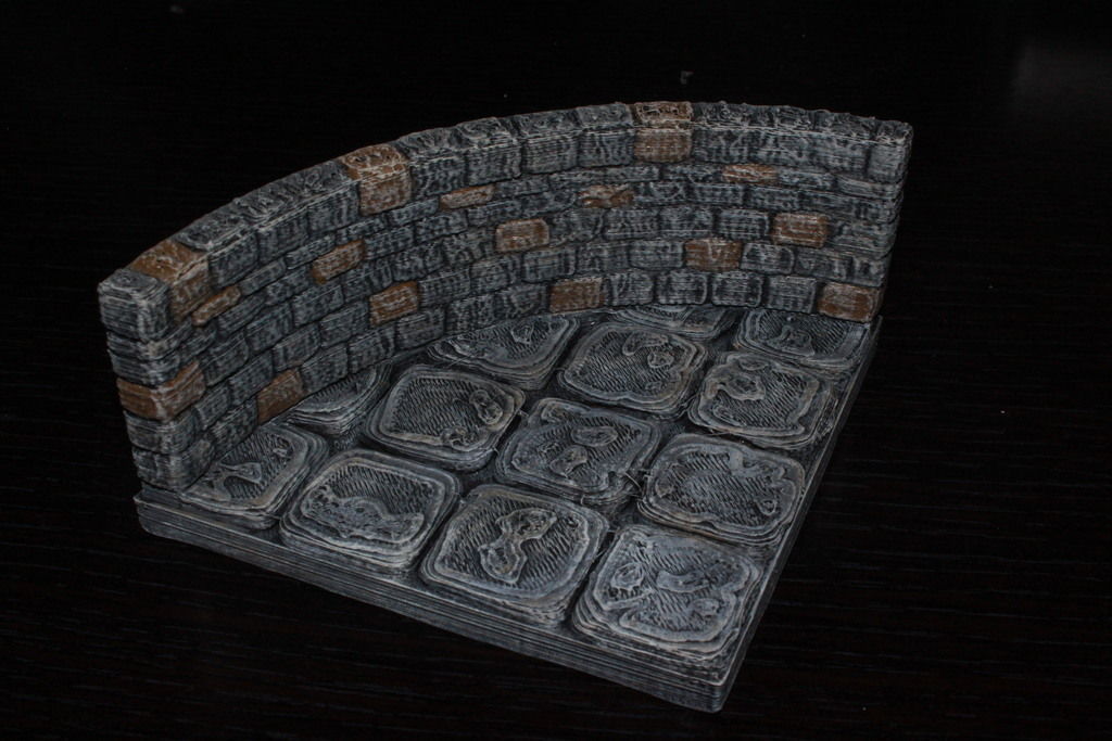 OpenForge Stone Dungeon Curved Wall Free 3D print model_3