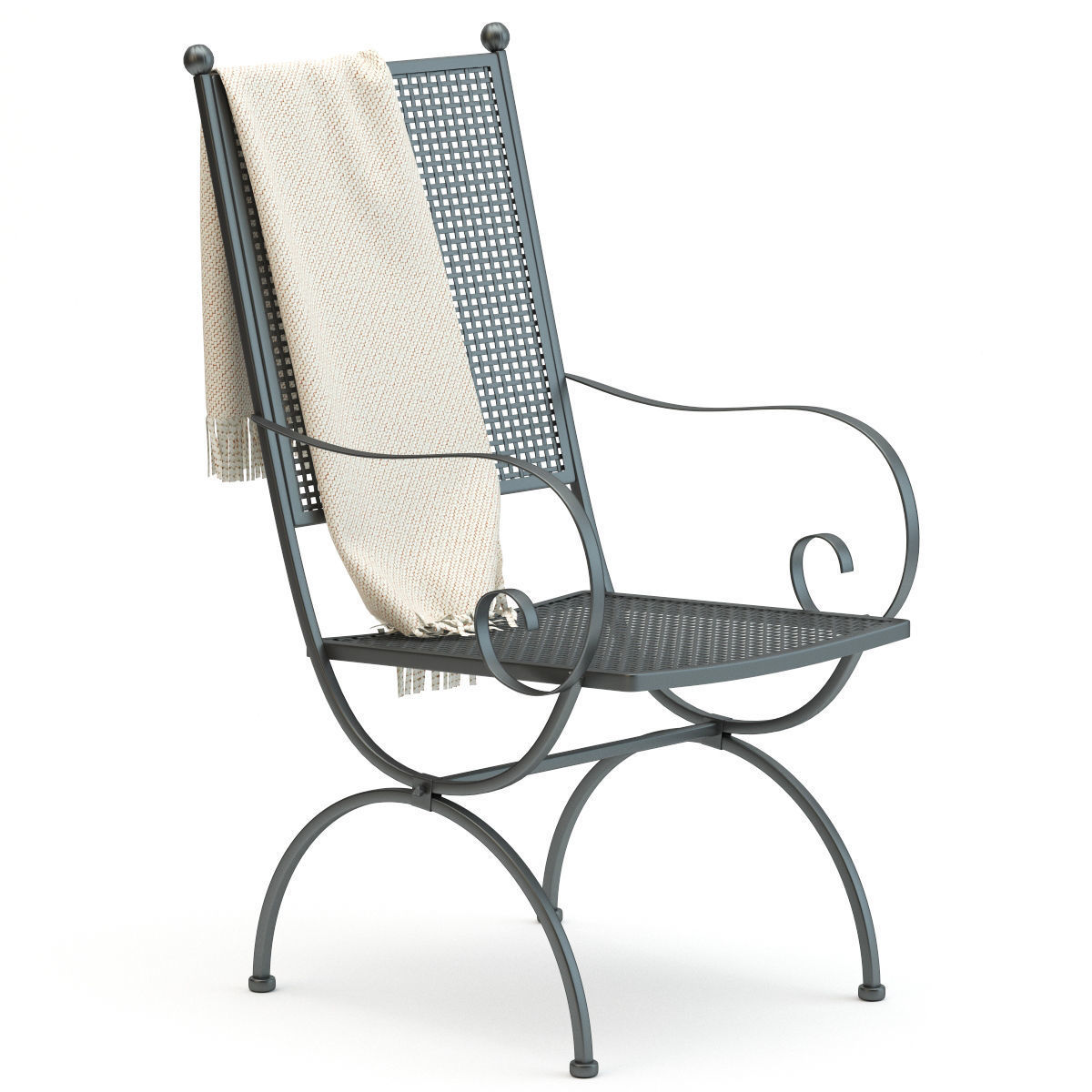 Wrought Iron Chair and Table Set 3D model_1