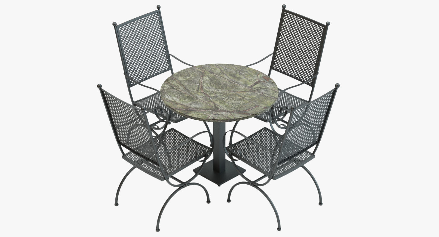 Wrought Iron Chair and Table Set 3D model_2