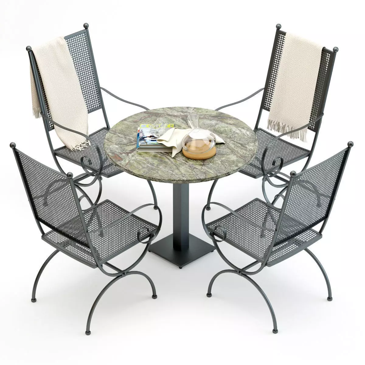 Wrought Iron Chair and Table Set 3D model_0