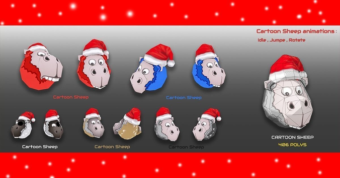 Cartoon Sheep XMas  Low-poly 3D model
