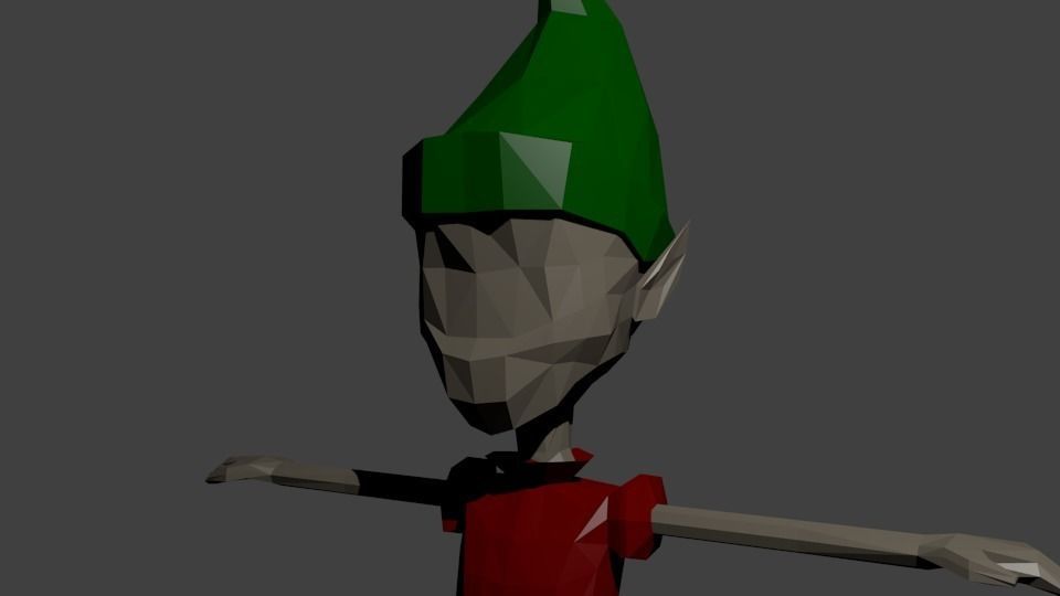 simple christmas elf character Low-poly 3D model_2