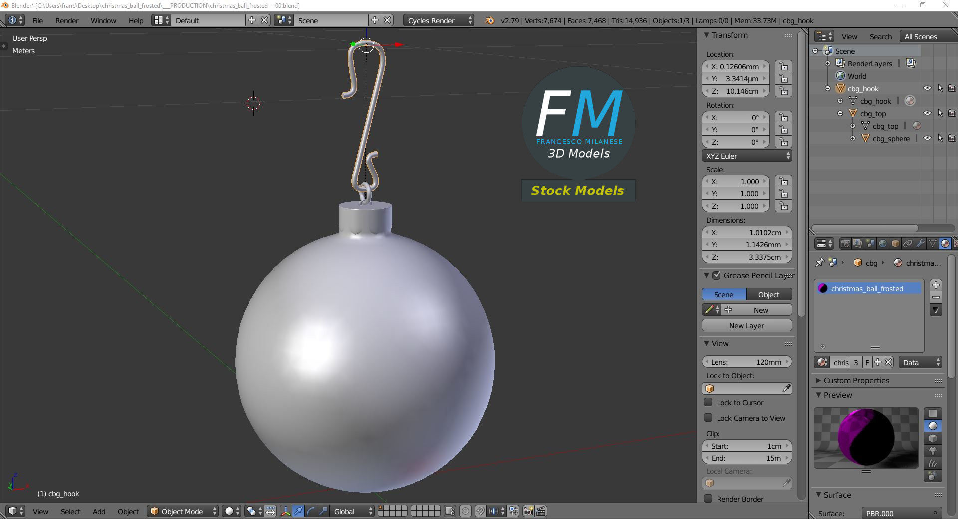 Christmas ball frosted 3D model_9