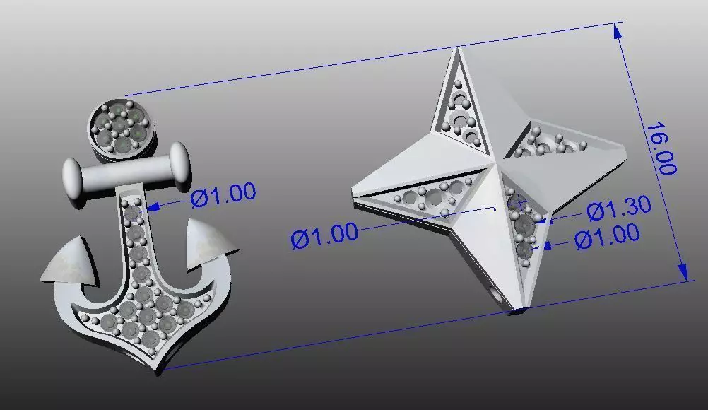 anchor and compass rose 3D print model