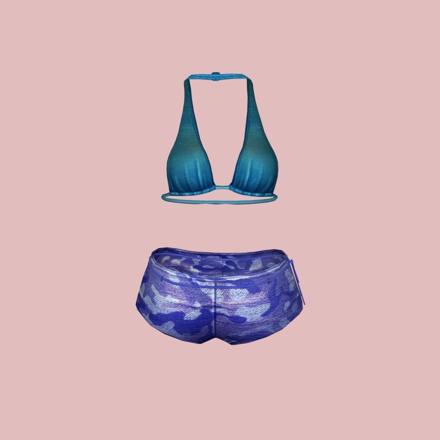 Sexy Blue Army Bikini Low-poly 3D model_10