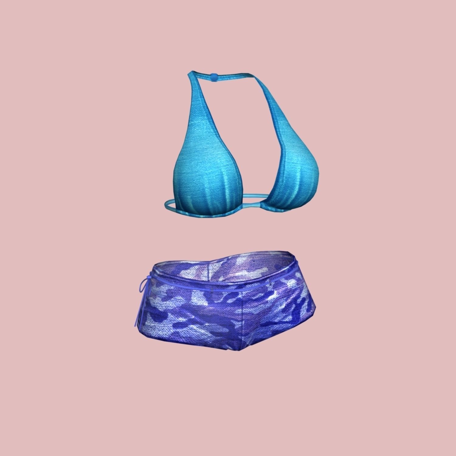 Sexy Blue Army Bikini Low-poly 3D model_2