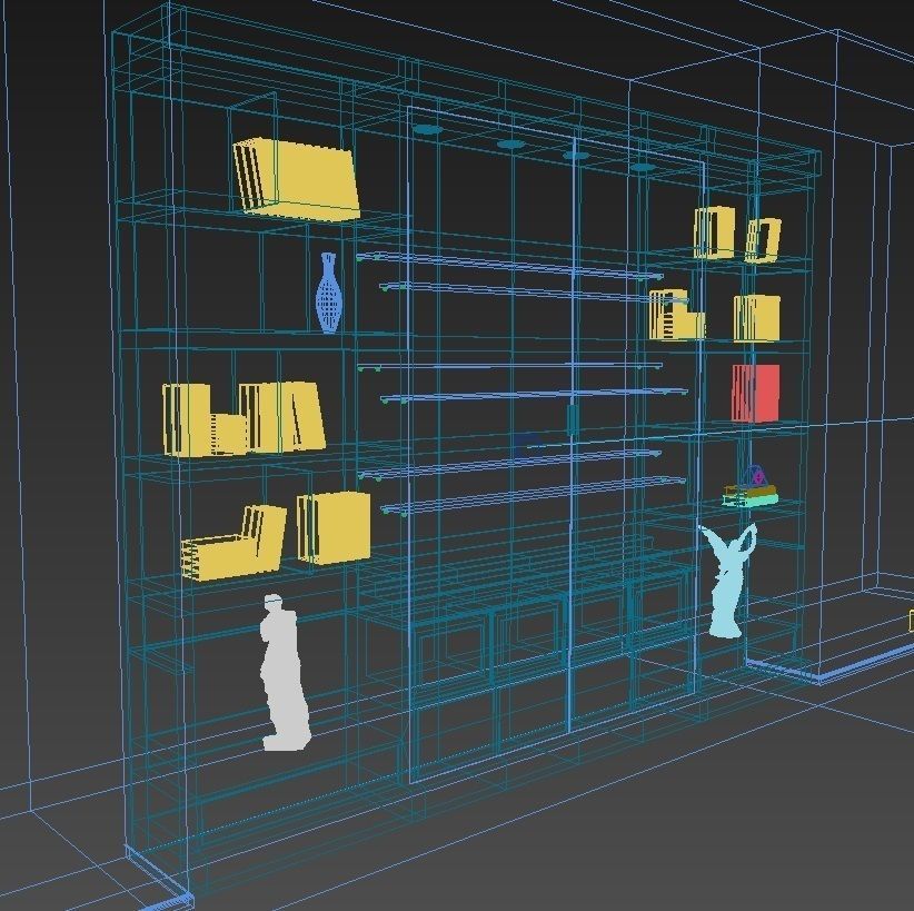 Wooden White Painted  Bookshelf - Collector shelf Low-poly 3D model_2