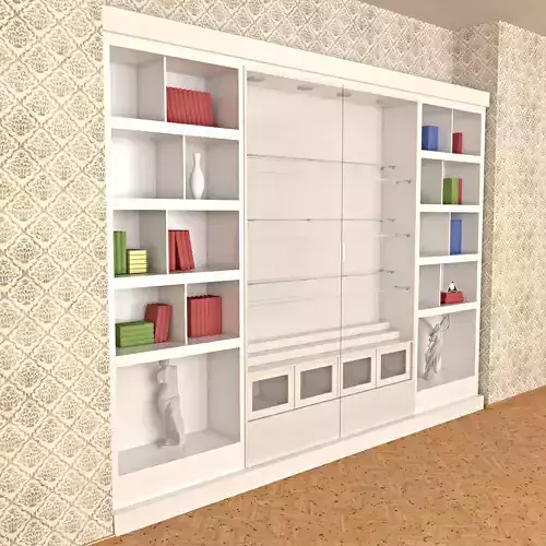 Wooden White Painted  Bookshelf - Collector shelf Low-poly 3D model