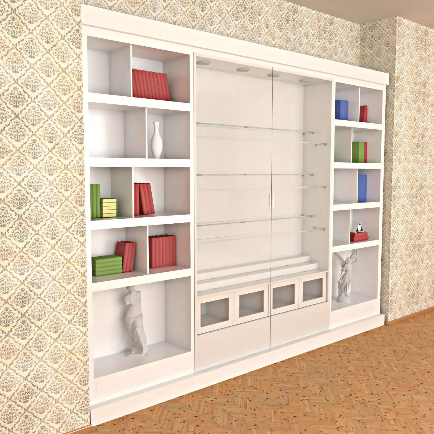 Wooden White Painted  Bookshelf - Collector shelf Low-poly 3D model_0