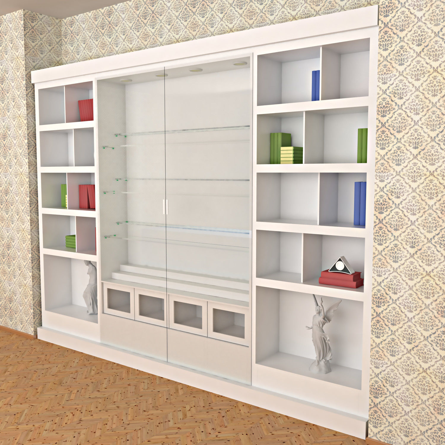 Wooden White Painted  Bookshelf - Collector shelf Low-poly 3D model_1