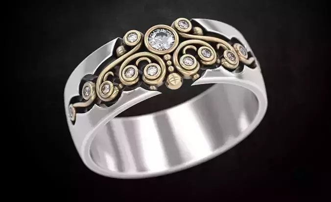 Ring with patterns and stones and stylish 264