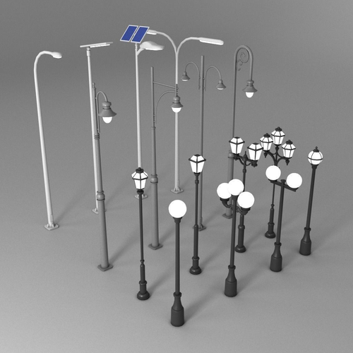 16 Low-Poly Street Lights Low-poly 3D model