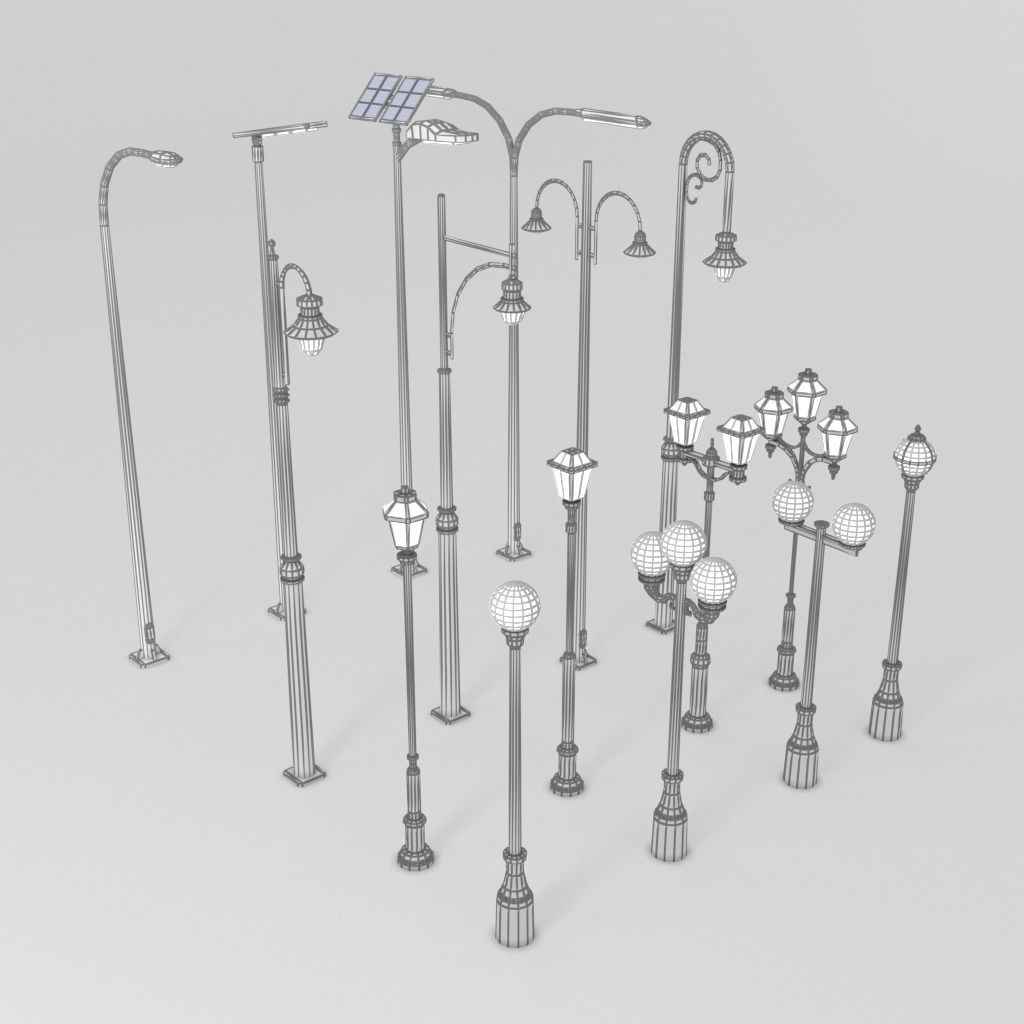 16 Low-Poly Street Lights Low-poly 3D model_1