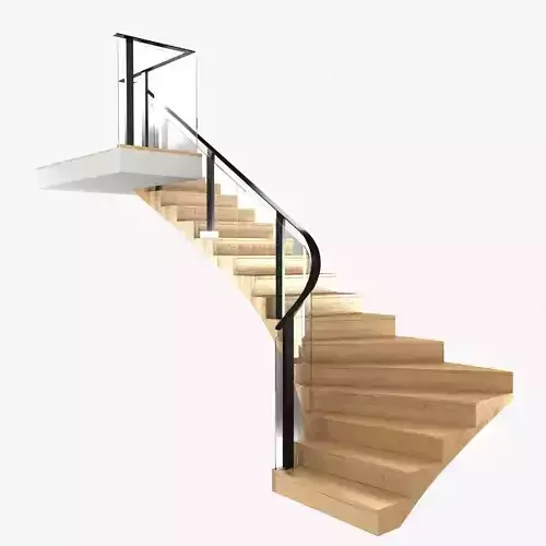 Corner wood interior stairs 3D model
