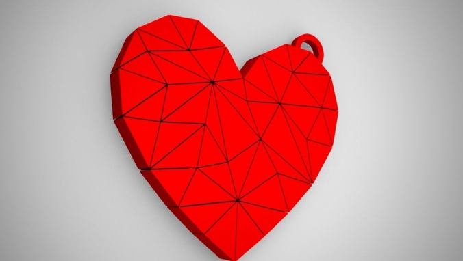 Polygonal Heart Keychain 3D print model