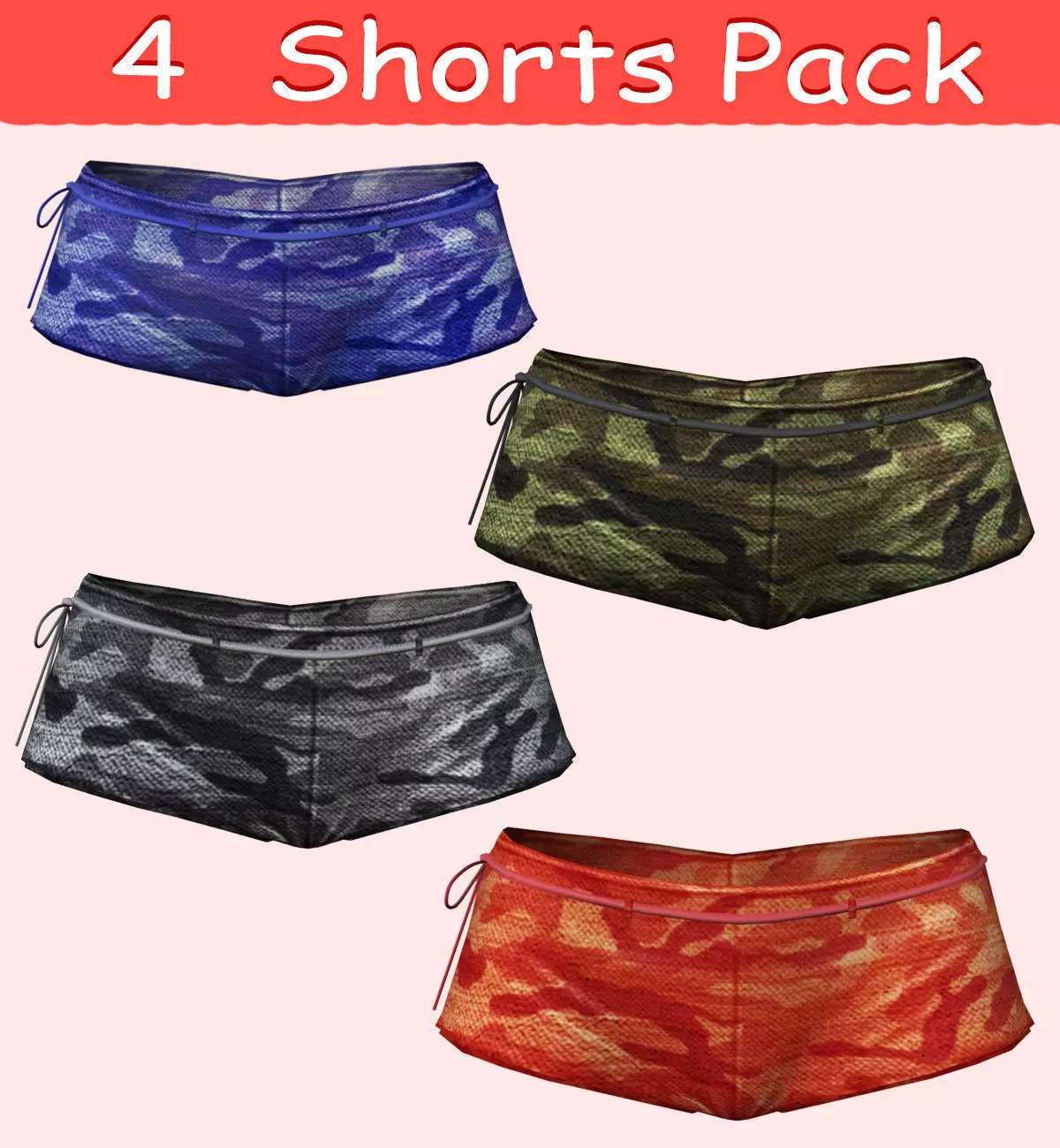 04 Army Shorts Pack Low-poly 3D model