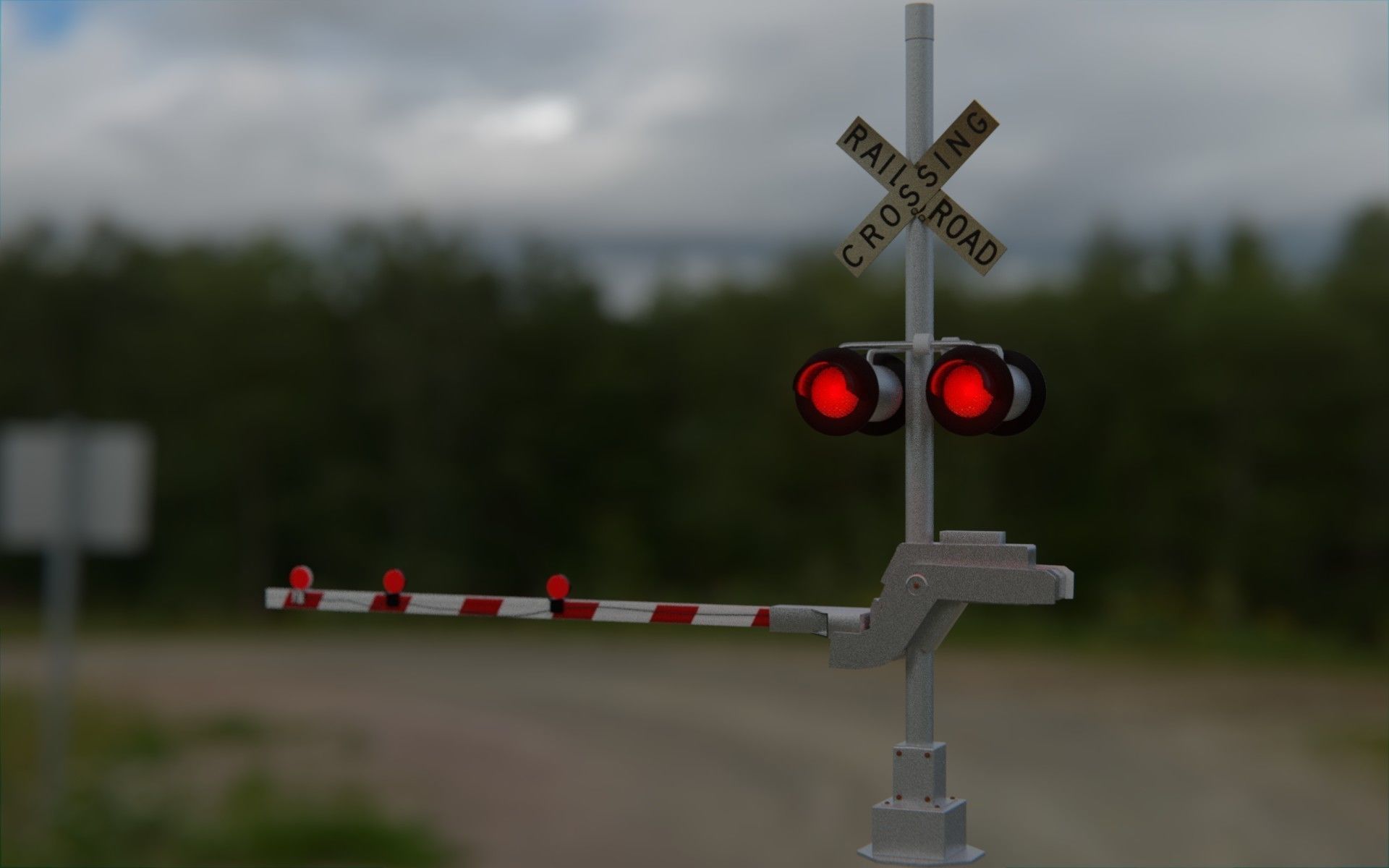 Level crossing Railroad crossing with lights US Railway 3D model