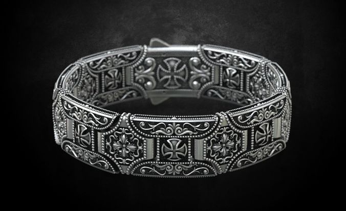 Stylish bracelet in silver with a cross 265 3D print model