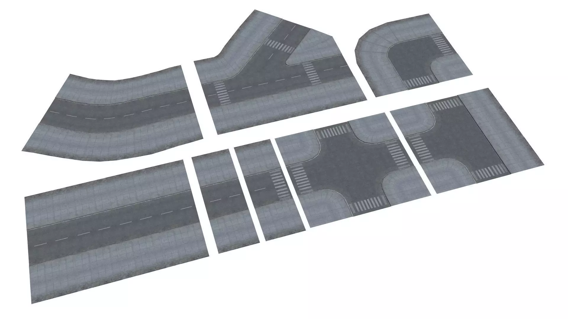 Town Roads Construction Kit Low-poly 3D model_0