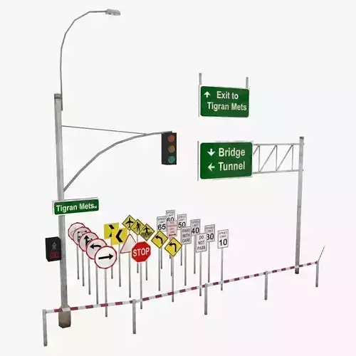 Traffic and road signs pack Low-poly 3D model