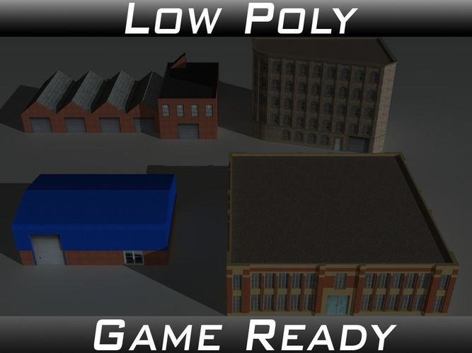 Factory Building Set 2 Low-poly 3D model