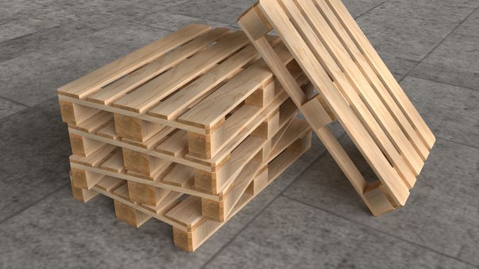EuroPallet three wooden pallets stacked 3D model