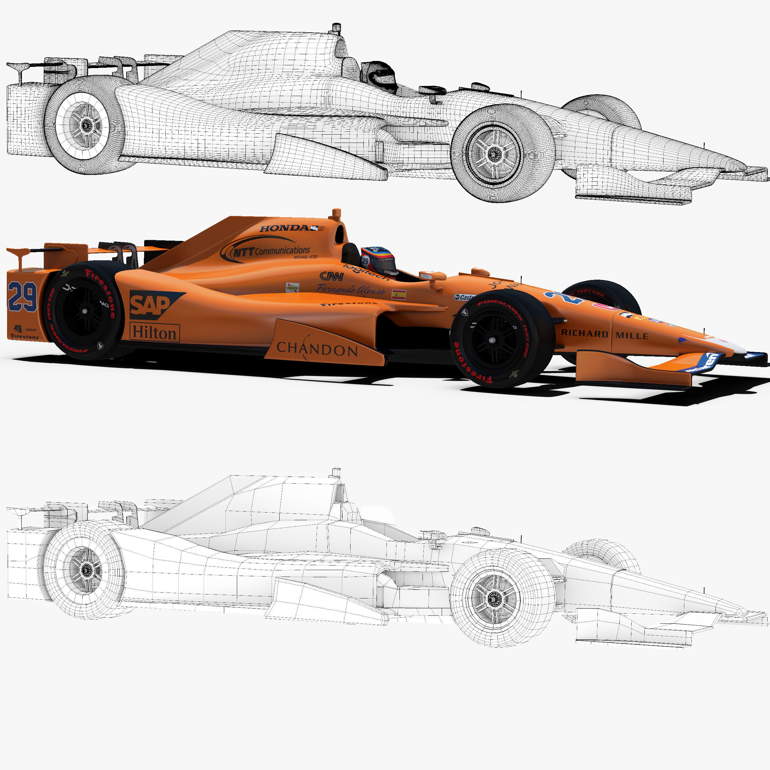Andretti indy car 2017 Low-poly 3D model_8