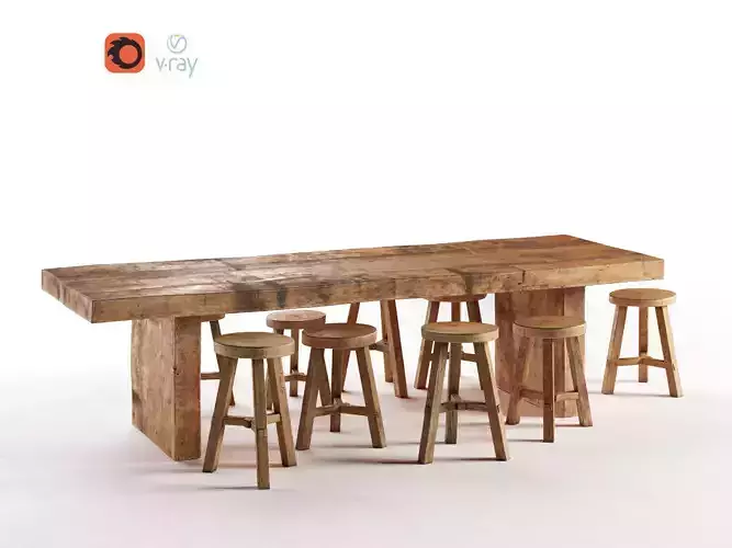 Wooden Dining Table Low-poly 3D model