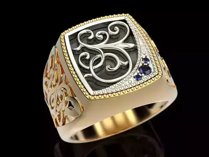 Ring with onyx and patterns