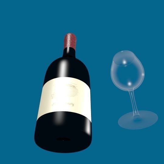 Wine Bottle and Glass Low-poly 3D model_4