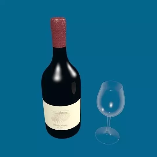 Wine Bottle and Glass Low-poly 3D model_0