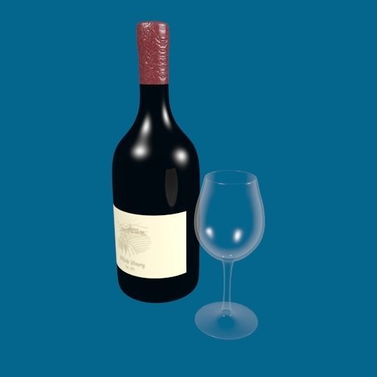 Wine Bottle and Glass Low-poly 3D model_1