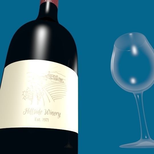 Wine Bottle and Glass Low-poly 3D model_2