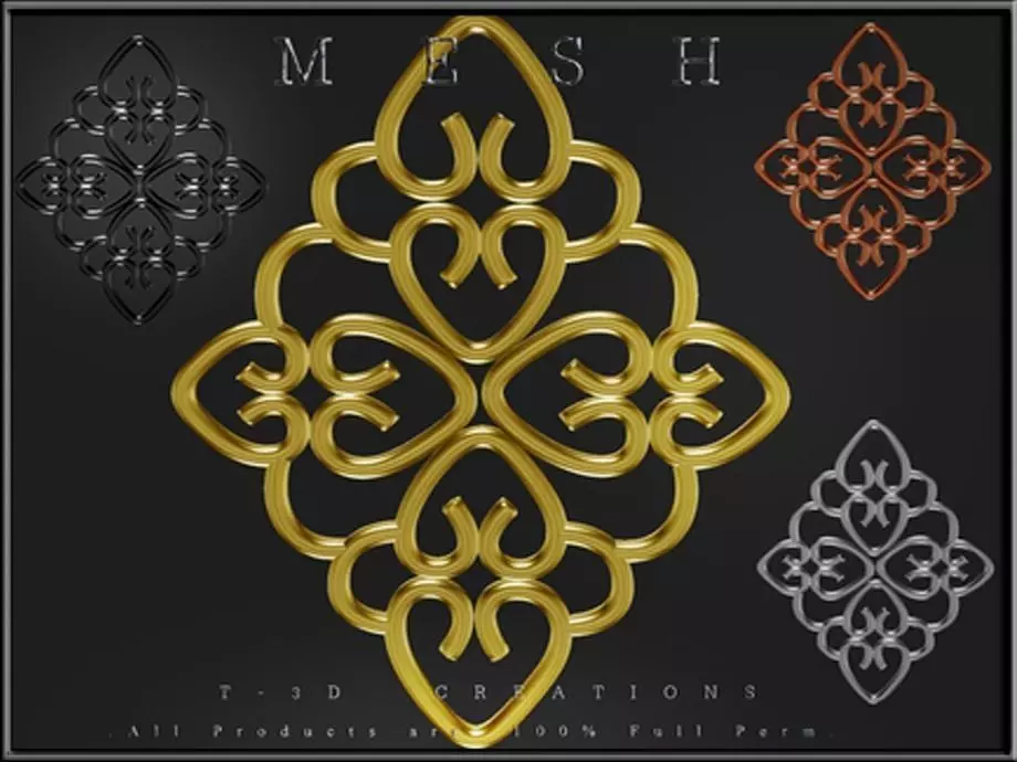 Ornament set of gold and silver ornaments Low-poly 3D model_0