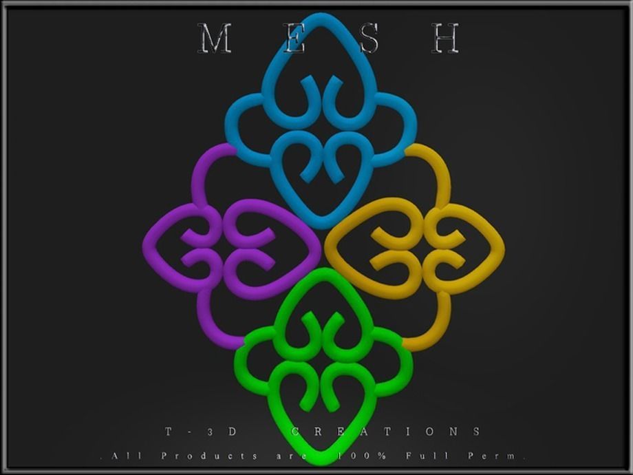 Ornament set of gold and silver ornaments Low-poly 3D model_4