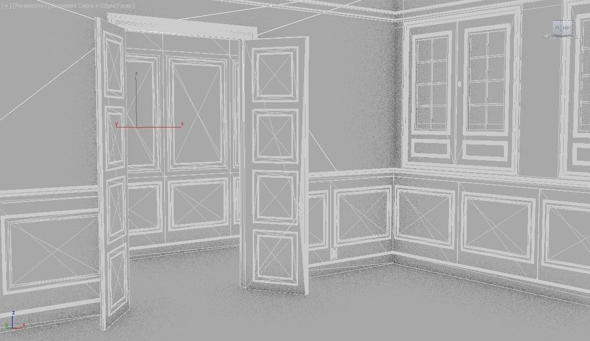 Interior Classic Room - Retro Scene - Vintage Boiserie Low-poly 3D model_17