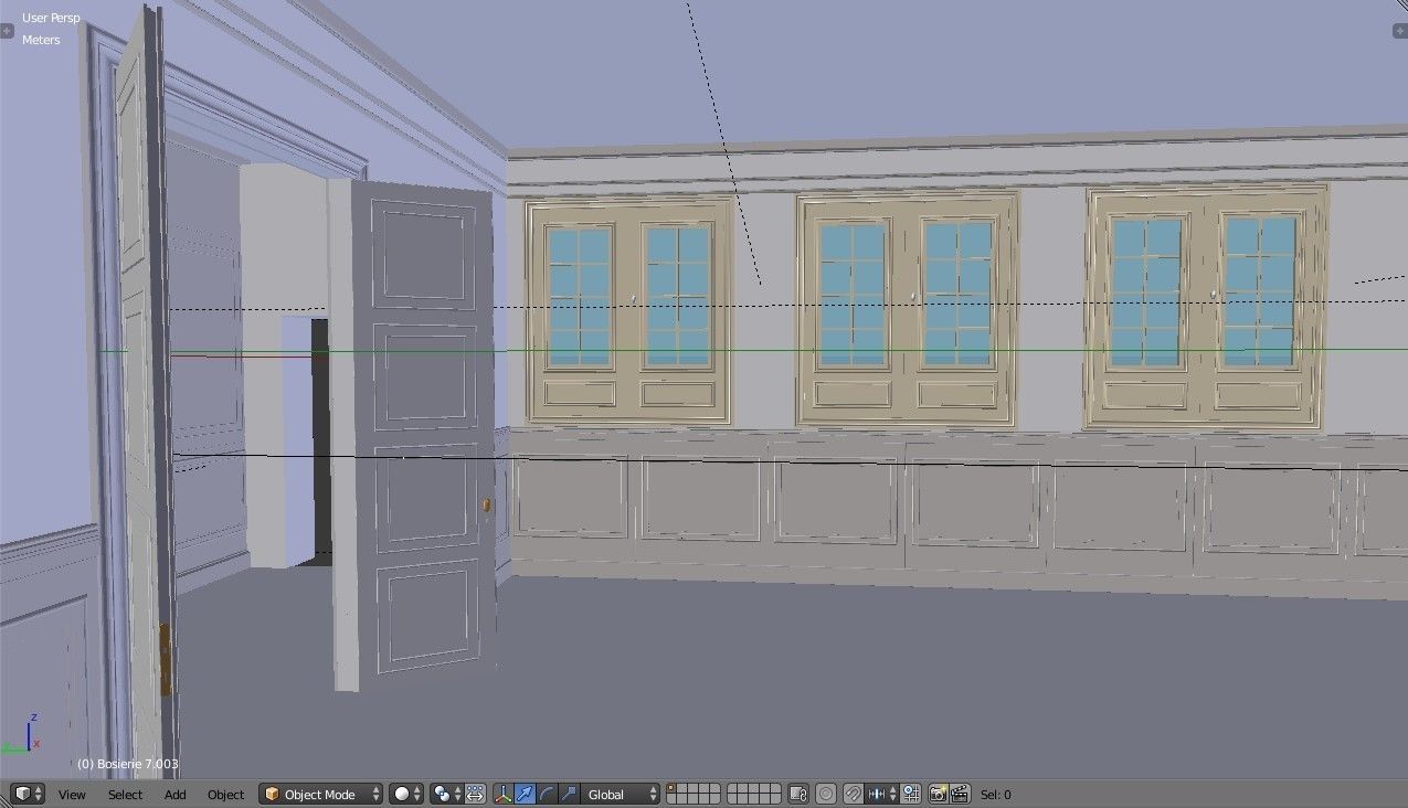 Interior Classic Room - Retro Scene - Vintage Boiserie Low-poly 3D model_5